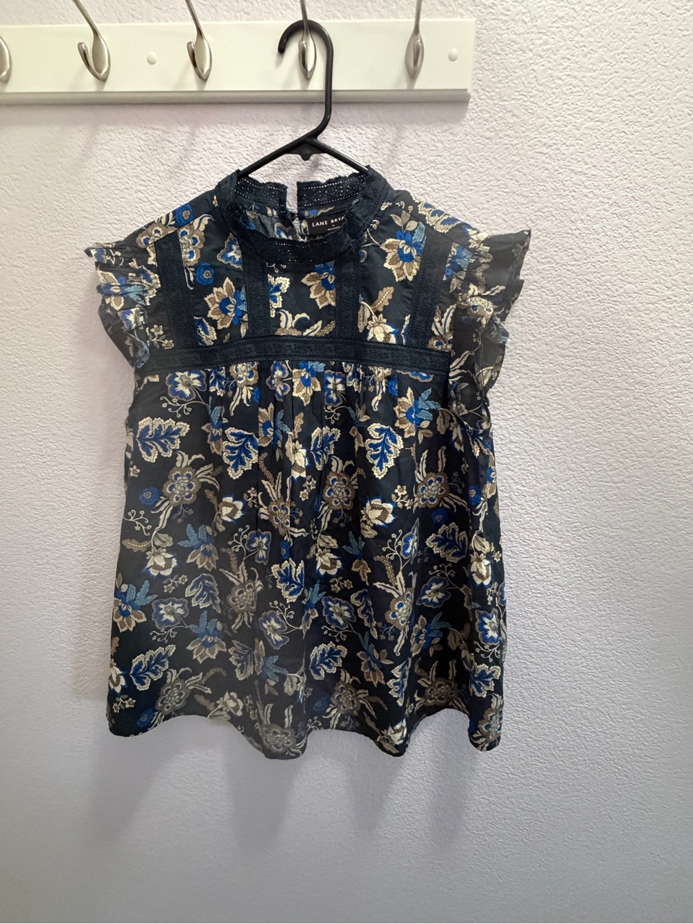 Lane Bryant Black Floral Lace-Trim Flutter Sleeve Blouse